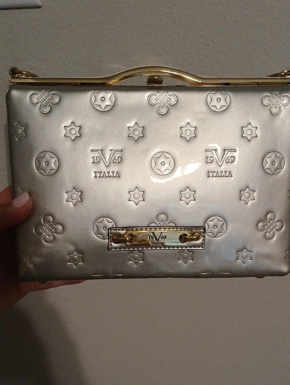 Silver Embossed Crossbody Clutch